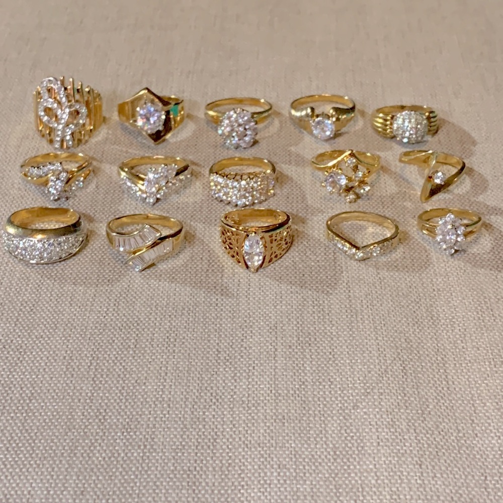 Lot Of 15 Estate (From One of Grandma’s old Jewelry Boxes) Gold tone color Rings
